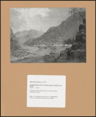 Alpine Scene With A Traveller On A Track, By A River