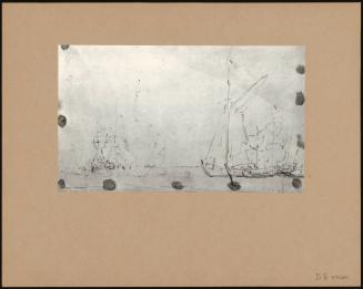 Unfinished drawing on reverse of "A ship becalmed with vessels alongside"