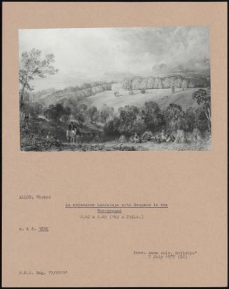 An Extensive Landscape With Reapers In The Foreground