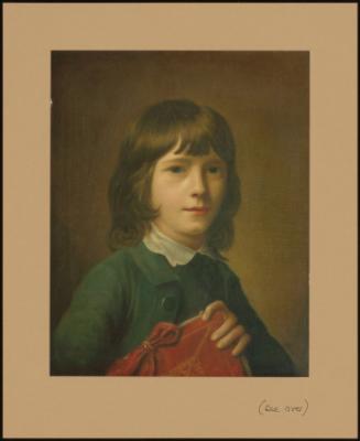 A BOY PROBABLY ONE OF THE ARTIST'S CHILDREN, HOLDING A RED FOLIO