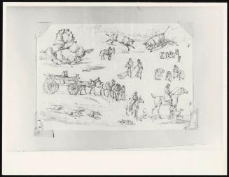 Landscape Scenery: Horses and Bulls Fighting Various Sketches.