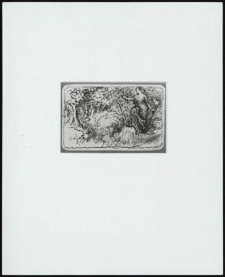 A) A Brig At Anchor, Trees Beyond; B) A Woodland Nymph (Two On One Mount)